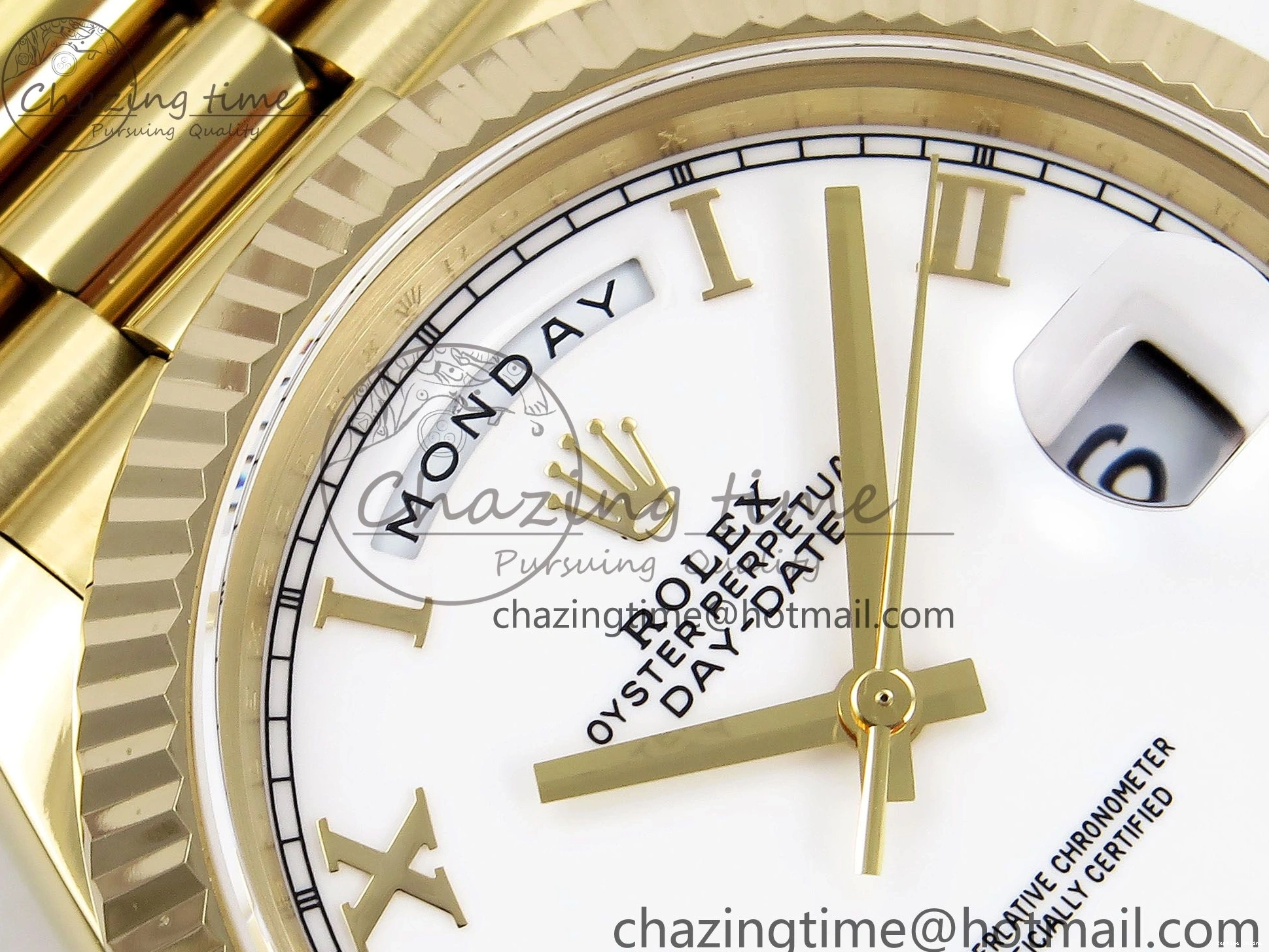 0518 Day Date 40 YG JDF Gain Weight 904L Steel White Roman Dial on President Bracelet VR3255 V Functional 1369